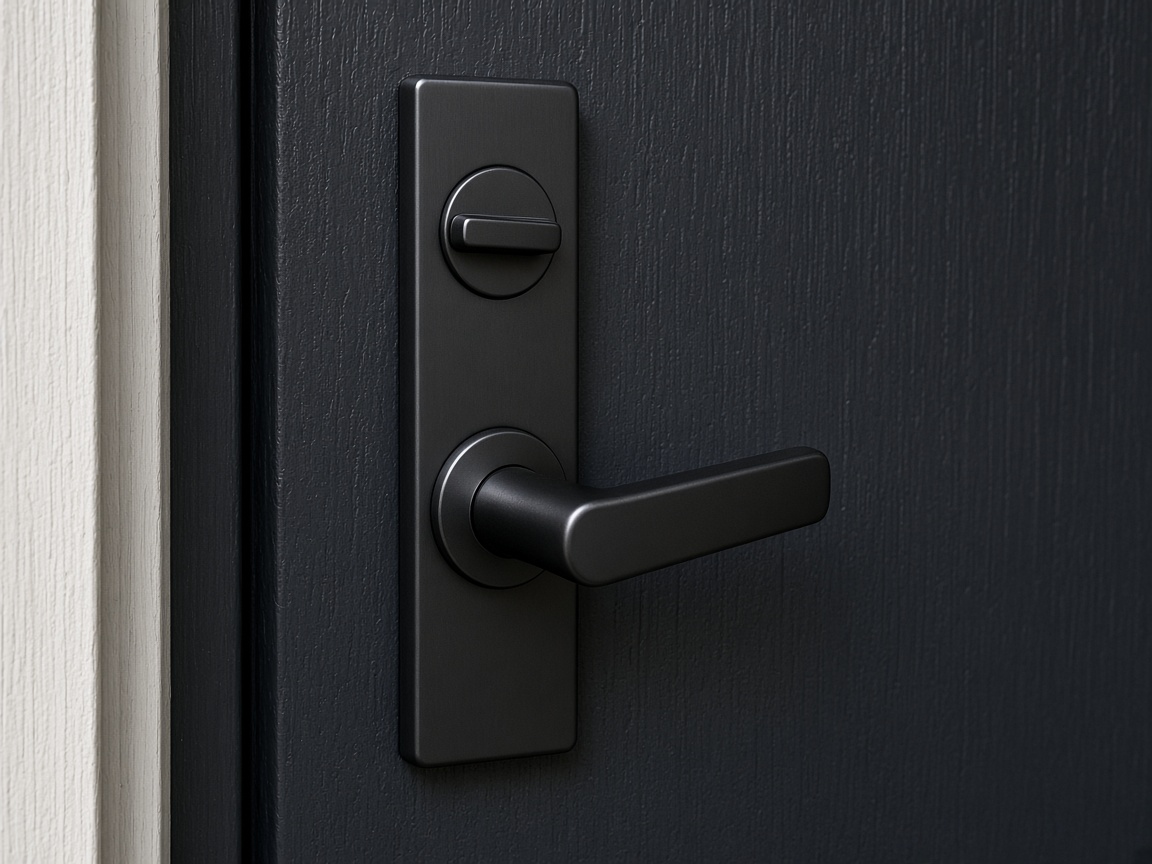 Close-up of updated entry door hardware installed by Crestline Home Services